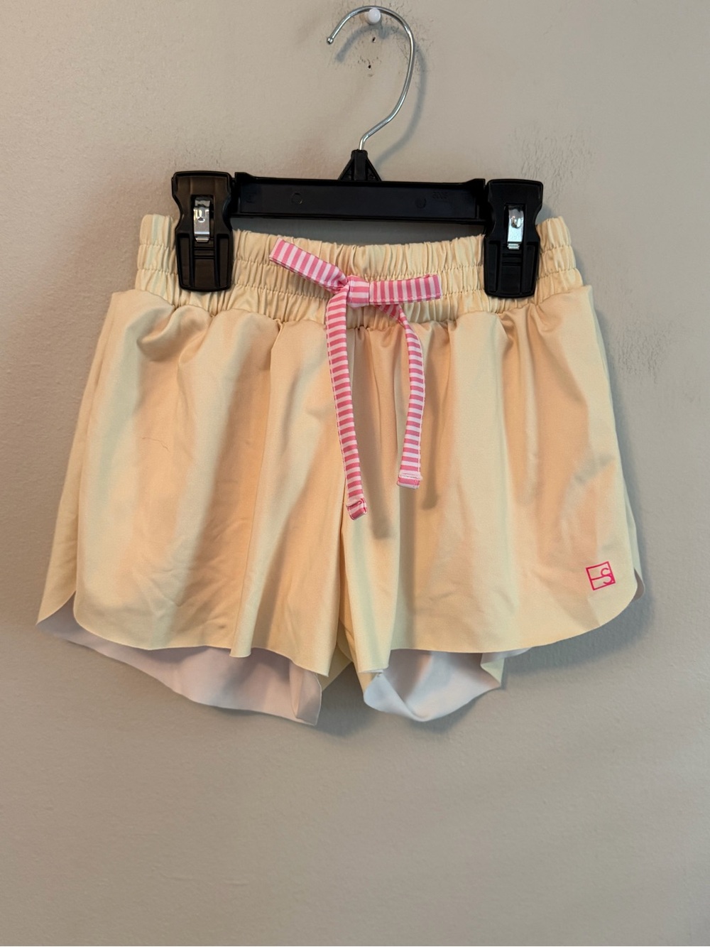 Set Athletics Yellow Active Shorts with Pink Stripe Drawcord